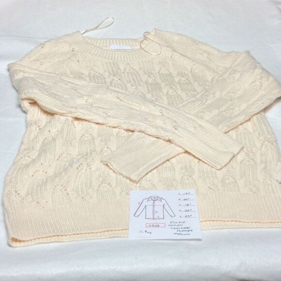 Elodie Women's‎ Cream Cable Knit Sweater Pointelle Pattern Cozy Pullover Medium - Picture 1 of 4